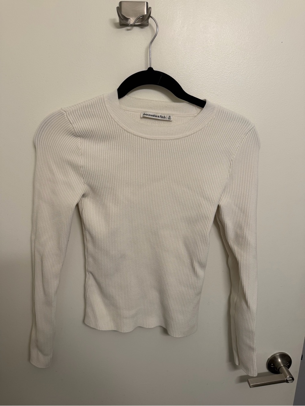Abercrombie & Fitch White Ribbed Long-Sleeve Top